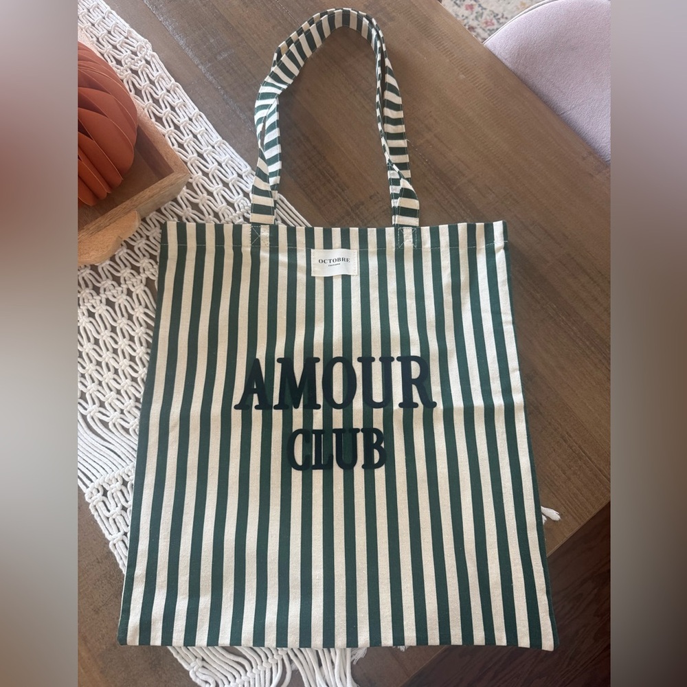 Tote bag Amour Club green striped Octobre Sezane Brand New shopping bag